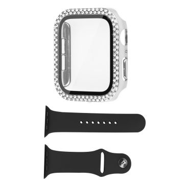 Apple Watch Series 8 (41mm) strassdekorerat fodral med härdat glas och klockarmband - Silver