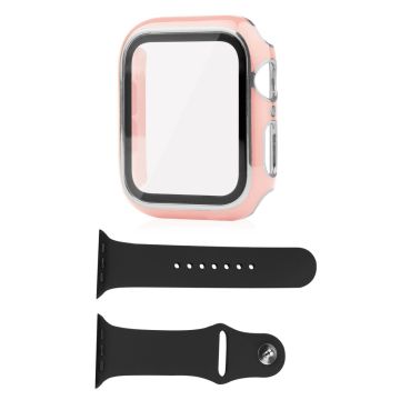 Apple Watch Series 8 (41mm) skal och silikonskal med härdat glas - Rosa / Silver