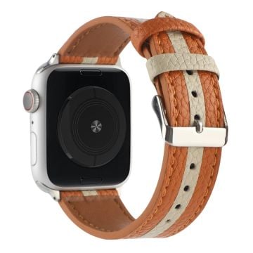 Apple Watch Series 8 (41mm) armband i äkta läder med rand - Orange / Vit