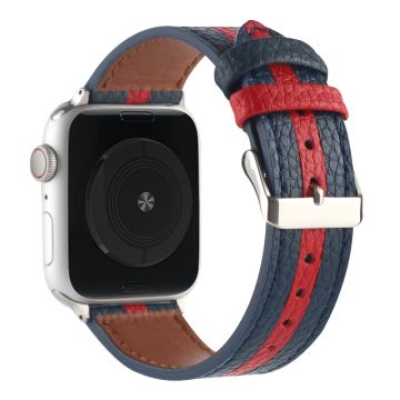 Apple Watch Series 8 (41mm) armband i äkta läder med rand - Blå / Röd