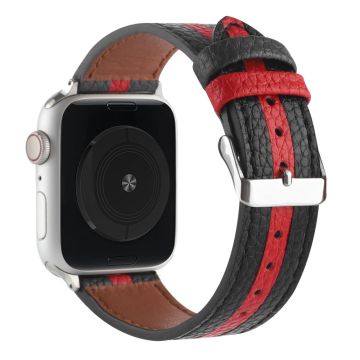 Apple Watch Series 8 (41mm) armband i äkta läder med rand - Svart / Röd