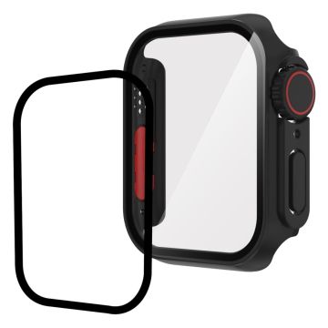 Apple Watch Series 8 (41mm) / 7 (41mm) cover with tempered glass screen protector - Black / Red