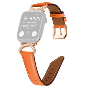 Apple Watch Series 8 (41mm) Armband i äkta läder med kontakt och spänne i roséguld - Orange