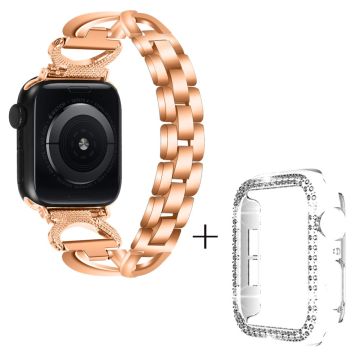 Apple Watch Series 8 (41mm) X-Shape metallarmband med strassdekor och genomskinligt hölje - Roséguld