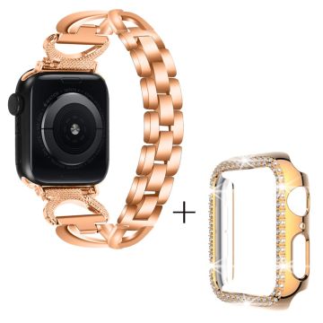 Apple Watch Series 8 (41mm) X-Shape metallarmband med strassdekor och fodral - Roséguld