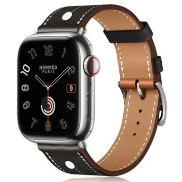 Apple Watch 49 mm / 45 mm / 44 mm / 42 mm armband i äkta koskinn med nitdekor - Svart