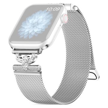 Apple Watch Series 9 41 mm strass S-formad milanese armband i rostfritt stål - Silver