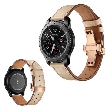 Samsung Gear S3 / S3 Frontier klockarmband i äkta läder - Roséguld / Beige