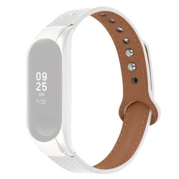 Samsung Galaxy Fit e cowhide leather watch strap with silver cover - White