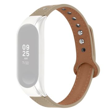 Samsung Galaxy Fit e cowhide leather watch strap with silver cover - Milk Tea Brown