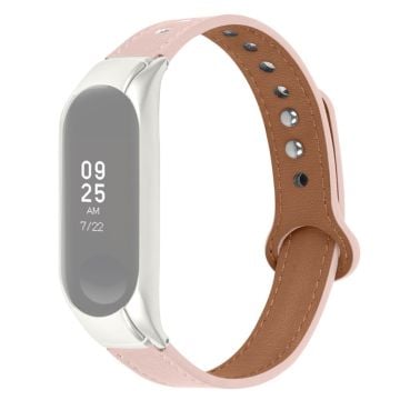 Samsung Galaxy Fit e cowhide leather watch strap with silver cover - Light Pink