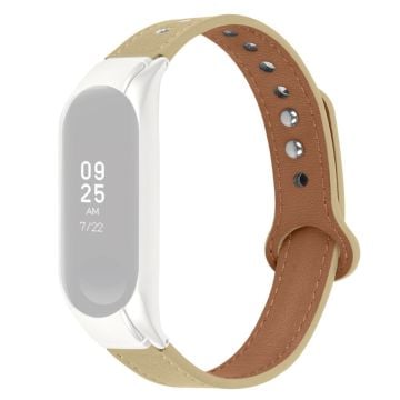 Samsung Galaxy Fit e cowhide leather watch strap with silver cover - Light Apricot