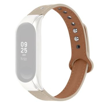 Samsung Galaxy Fit e cowhide leather watch strap with silver cover - Ivory White