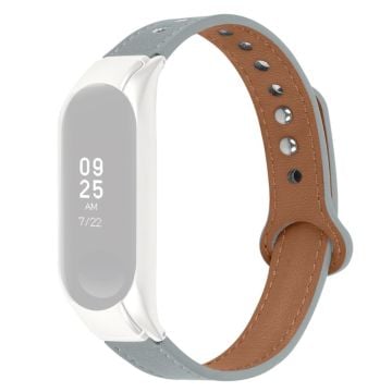 Samsung Galaxy Fit e cowhide leather watch strap with silver cover - Elephant Grey