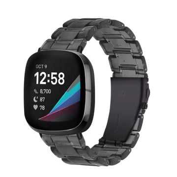 Fitbit Sense / Versa 3 klockarmband med hartspärlor - Genomskinlig Svart