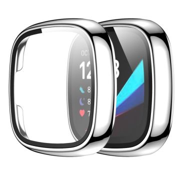 Fitbit Sense / Versa 3 electroplating cover with tempered glass - Silver