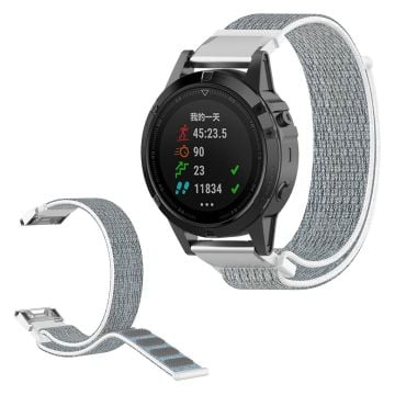 Garmin Fenix 6 / Fenix 5 klockarmband med nylonögla - Grå / Vit