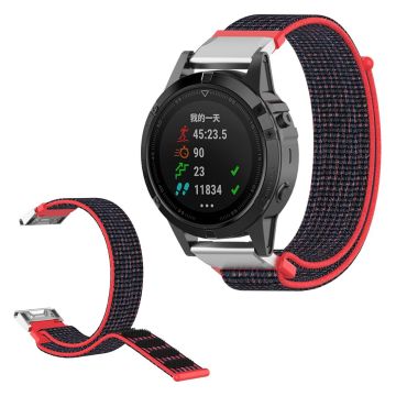 Garmin Fenix 6 / Fenix 5 klockarmband med nylonögla - Röd / Svart