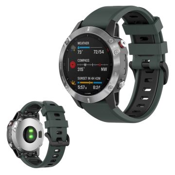 Bi-color silicone watch band for Garmin Fenix 6 / 5 - Dark Green / Black