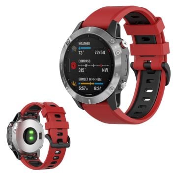 Bi-color silicone watch band for Garmin Fenix 6 / 5 - Red / Black