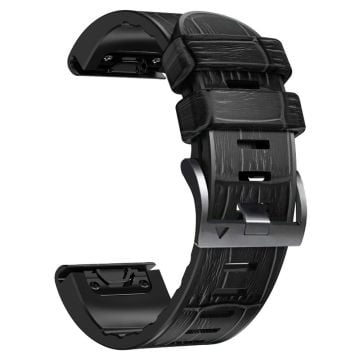 22 mm klockarmband i läder med krokodilstruktur för Garmin-klocka - Svart