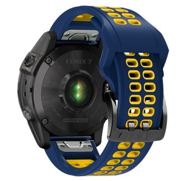 Garmin Fenix 7X dual color silicone watch strap - Dark Blue / Yellow