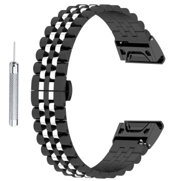 Garmin Fenix 7X / 6X / 6X Pro / 5X / 5X Plus rem i rostfritt stål med verktyg - Svart / Svart