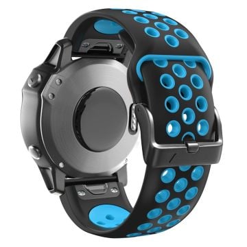 26mm dual color silicone strap for Garmin and Coros watch - Black / Sky Blue