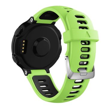 Silicone watch strap with silver buckle for Garmin Forerunner watch - Green / Black