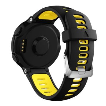 Silicone watch strap with silver buckle for Garmin Forerunner watch - Black / Yellow