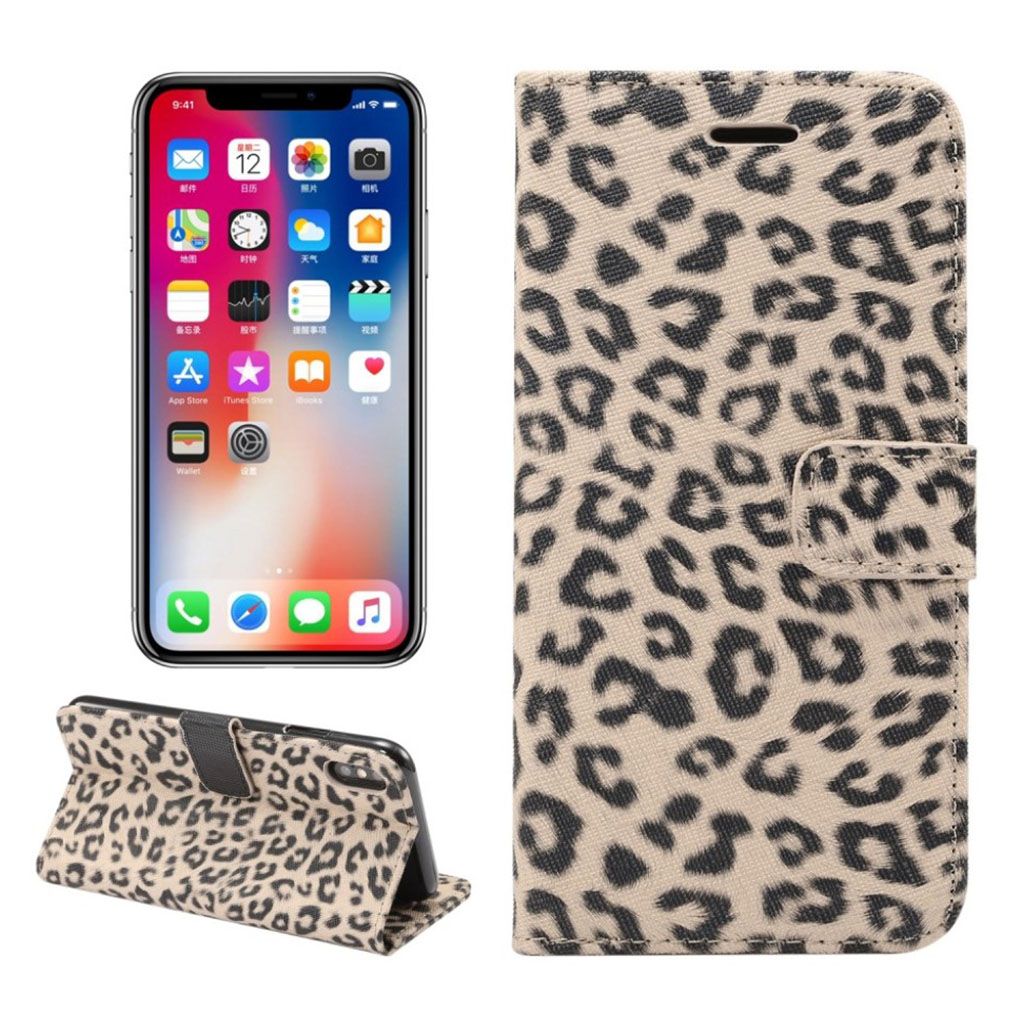 iPhone 9 mobilfodral syntetläder silikon plånbok stående leopardmönster