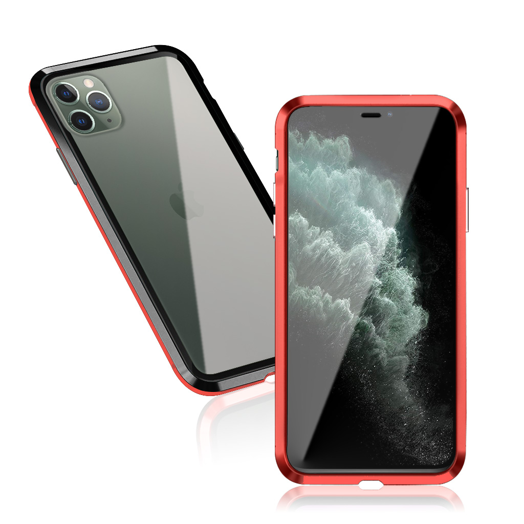 Luphie Sword iPhone 11 Pro Max Alu-stötfångare + glas - Svart + Röd