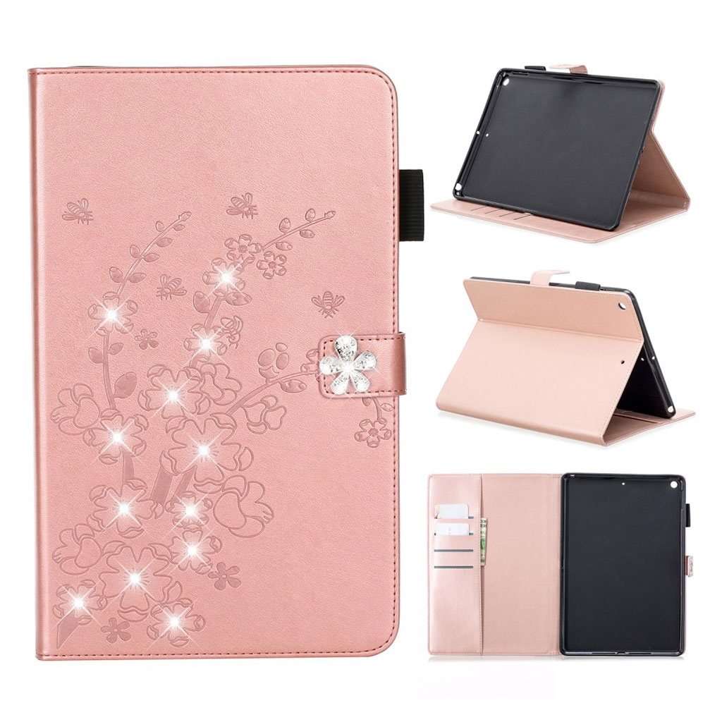 iPad 10.2 (2019) tryck blomma briljant läder flipfodral - Roséguld