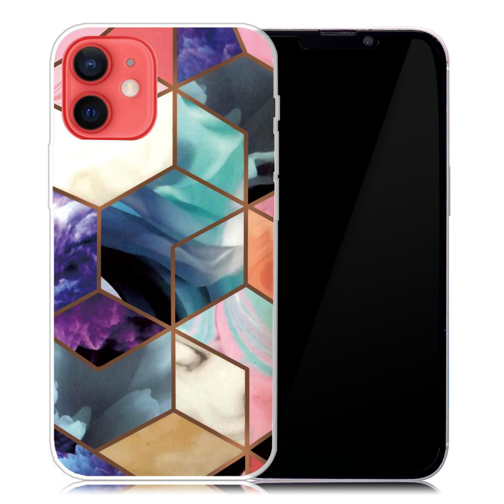 Marmormotiv iPhone 13 skal - Färgglad Kub Kakel