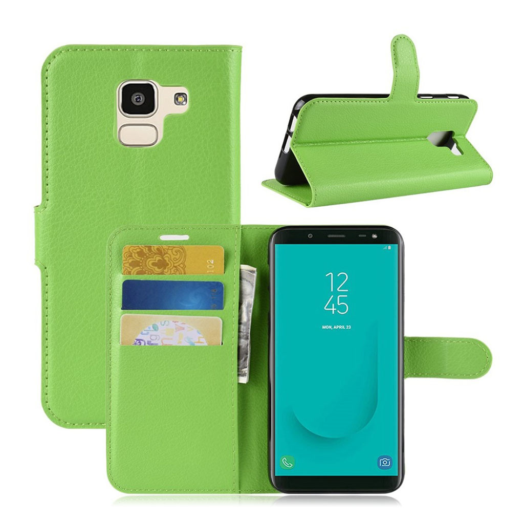 Samsung Galaxy J6 (2018) mobilfodral PU läder TPU plånbok stående läge - Grön