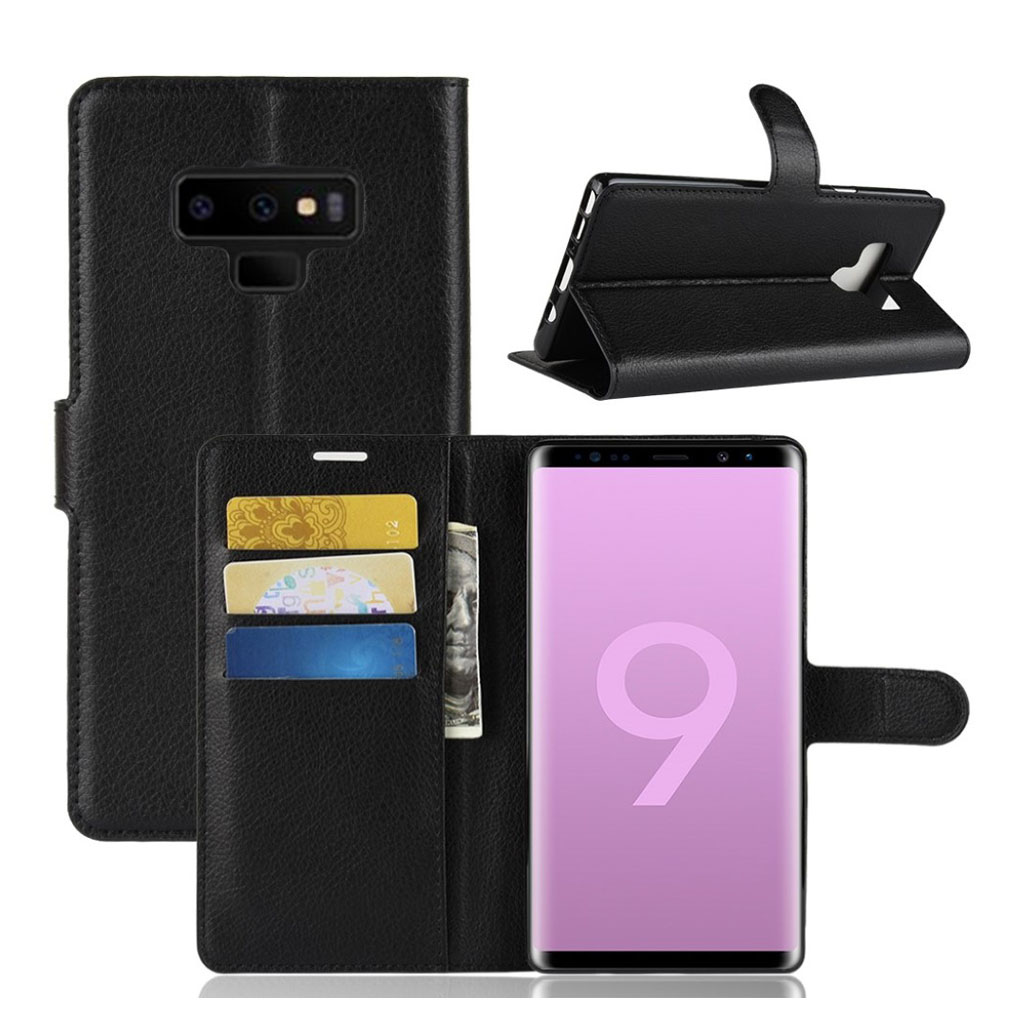 Samsung Galaxy Note 9 mobilfodral syntetläder silikon stående plånbok - Svart