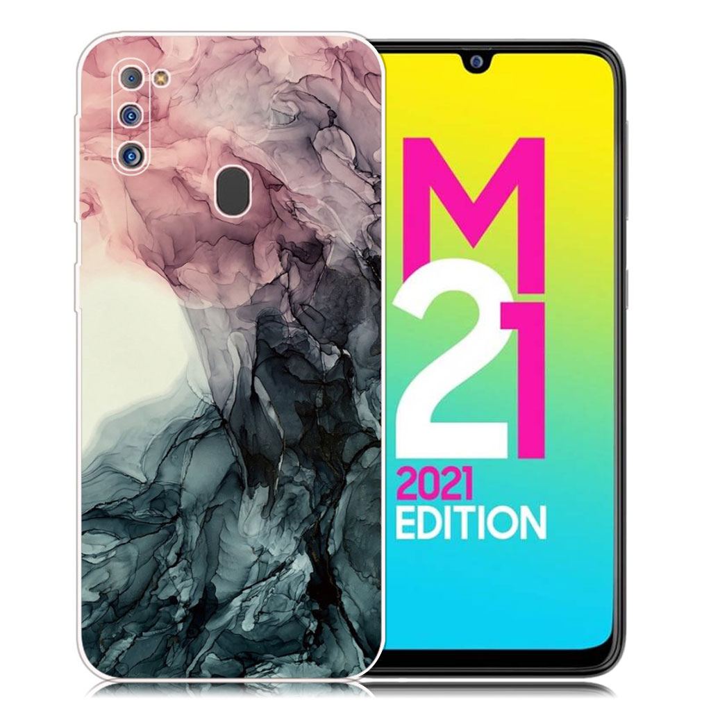 Marmormotiv Samsung Galaxy M21 2021 skal - Ljusrosa Och Grön Marmor