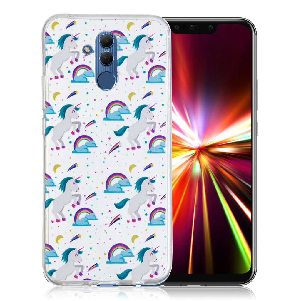 Huawei Mate 20 Lite mobilskal av silikon med unikt tryckmotiv - Enhörningar och regnbågar
