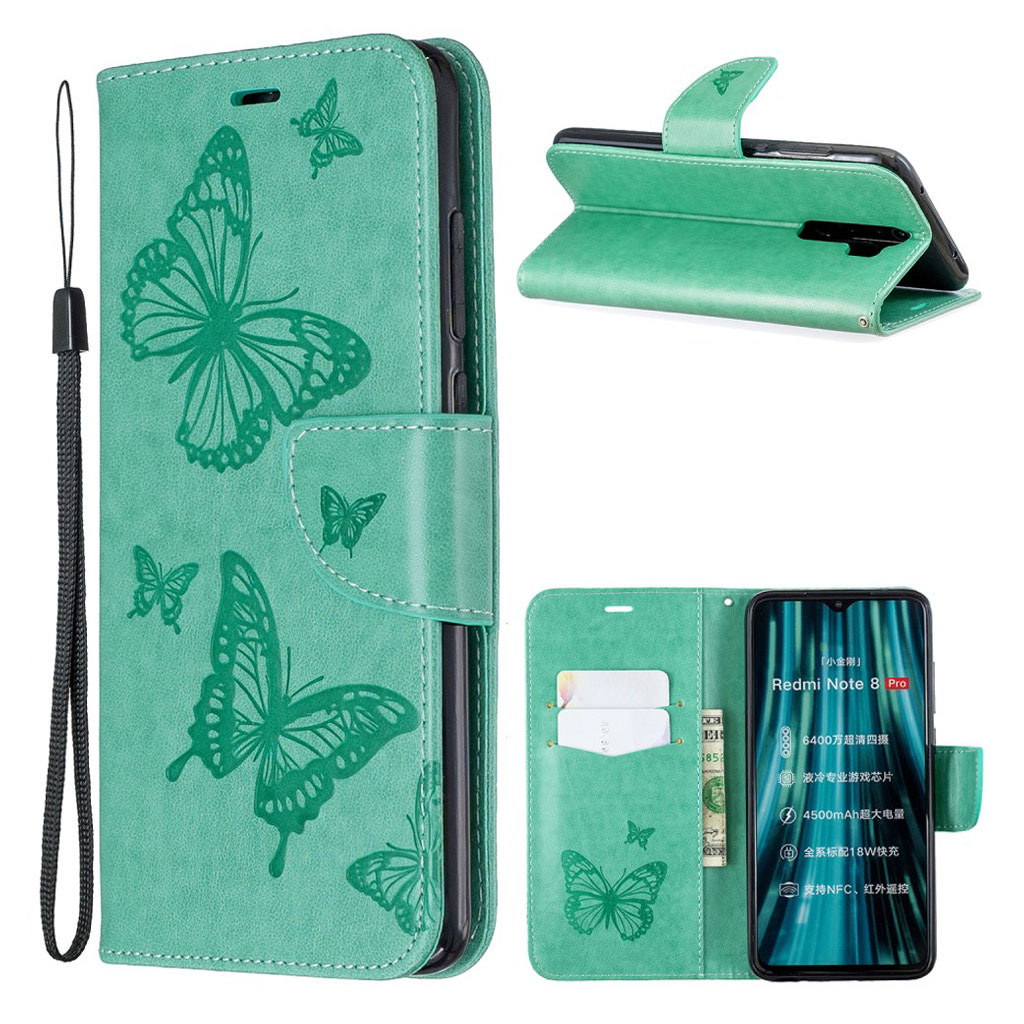Butterfly läder Xiaomi Redmi Note 8 Pro fodral - Grön