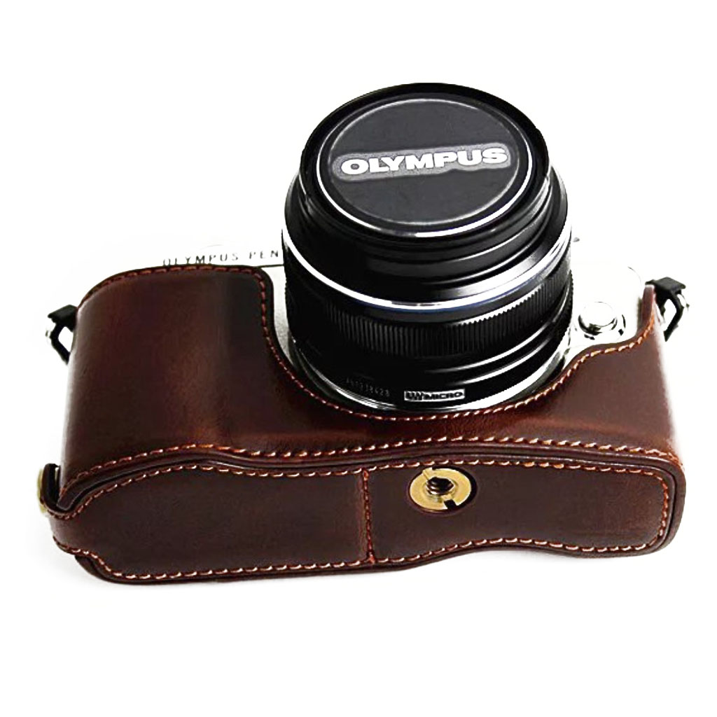 Olympus E-PL7 - E-PL8 - E-PL9 kameraskydd för underdelen syntetläder - Kaffe