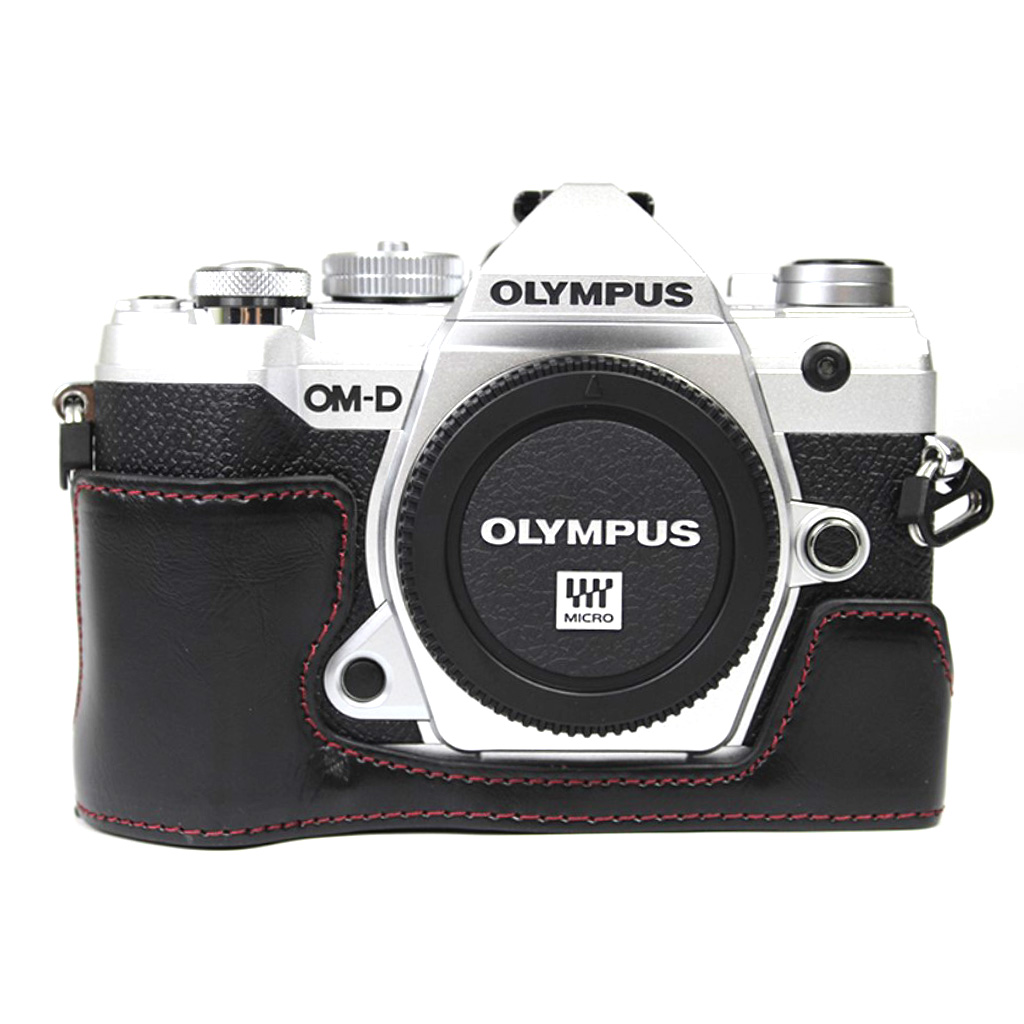 Olympus O-MD E-M5 Mark III hållbart halvfodral i läder - Svart