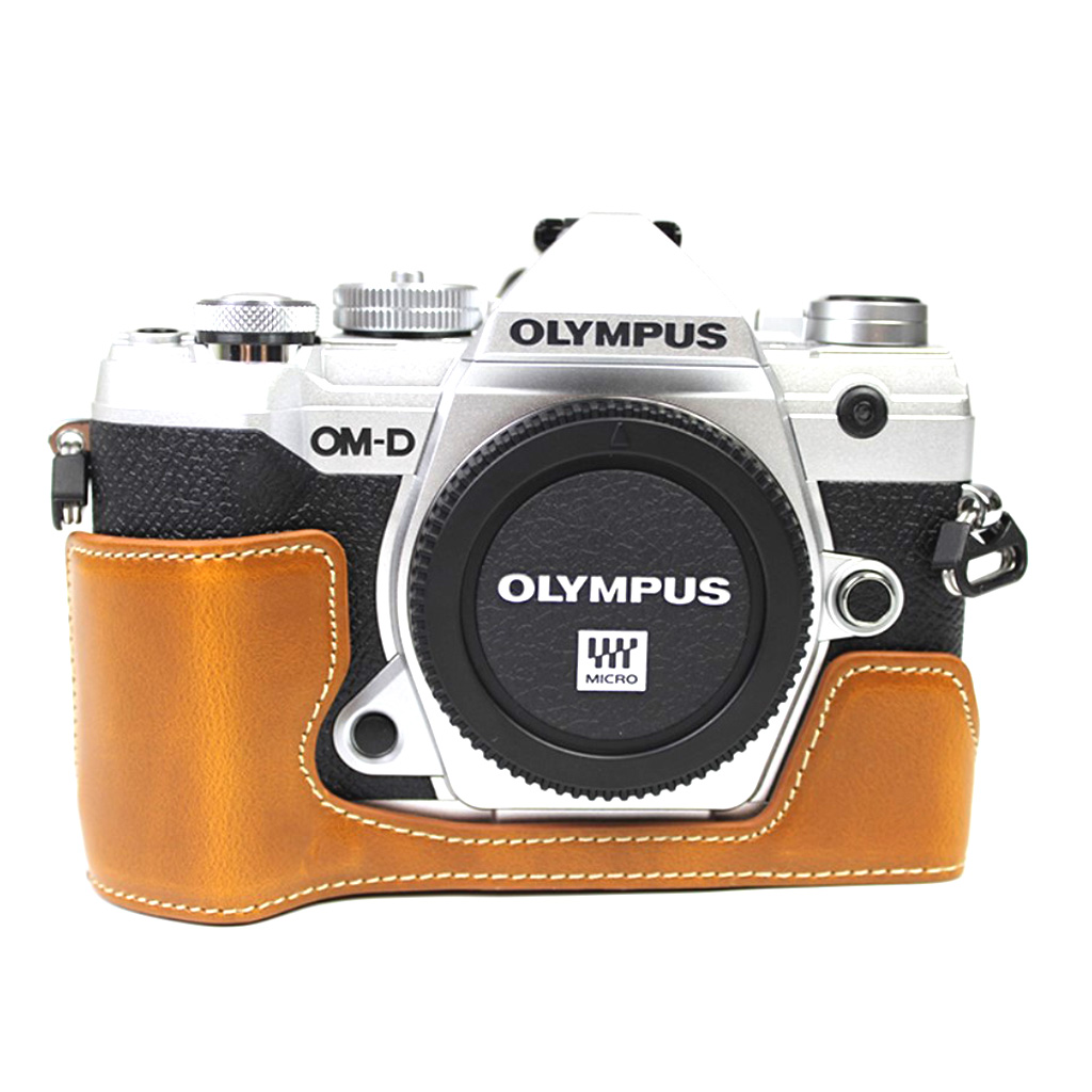 Olympus O-MD E-M5 Mark III hållbart halvfodral i läder - Brun